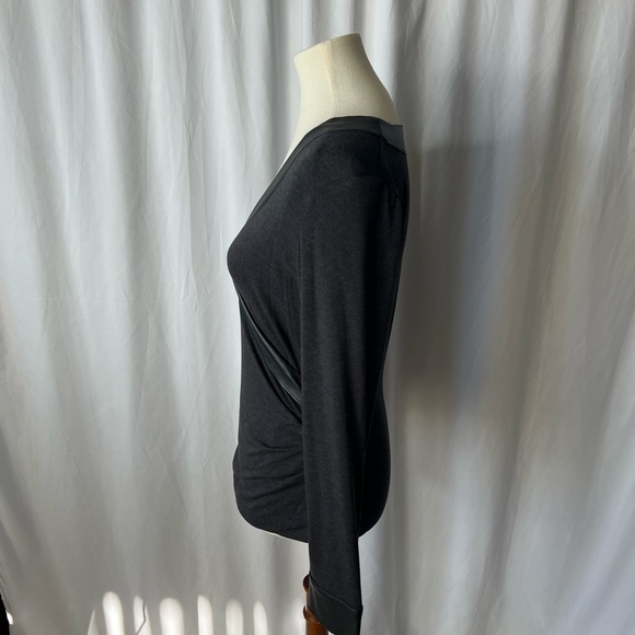 Venus Black V-neck Long Sleeve Top with Shiny Faux Leather Trim - Medium - Picture 2 of 8